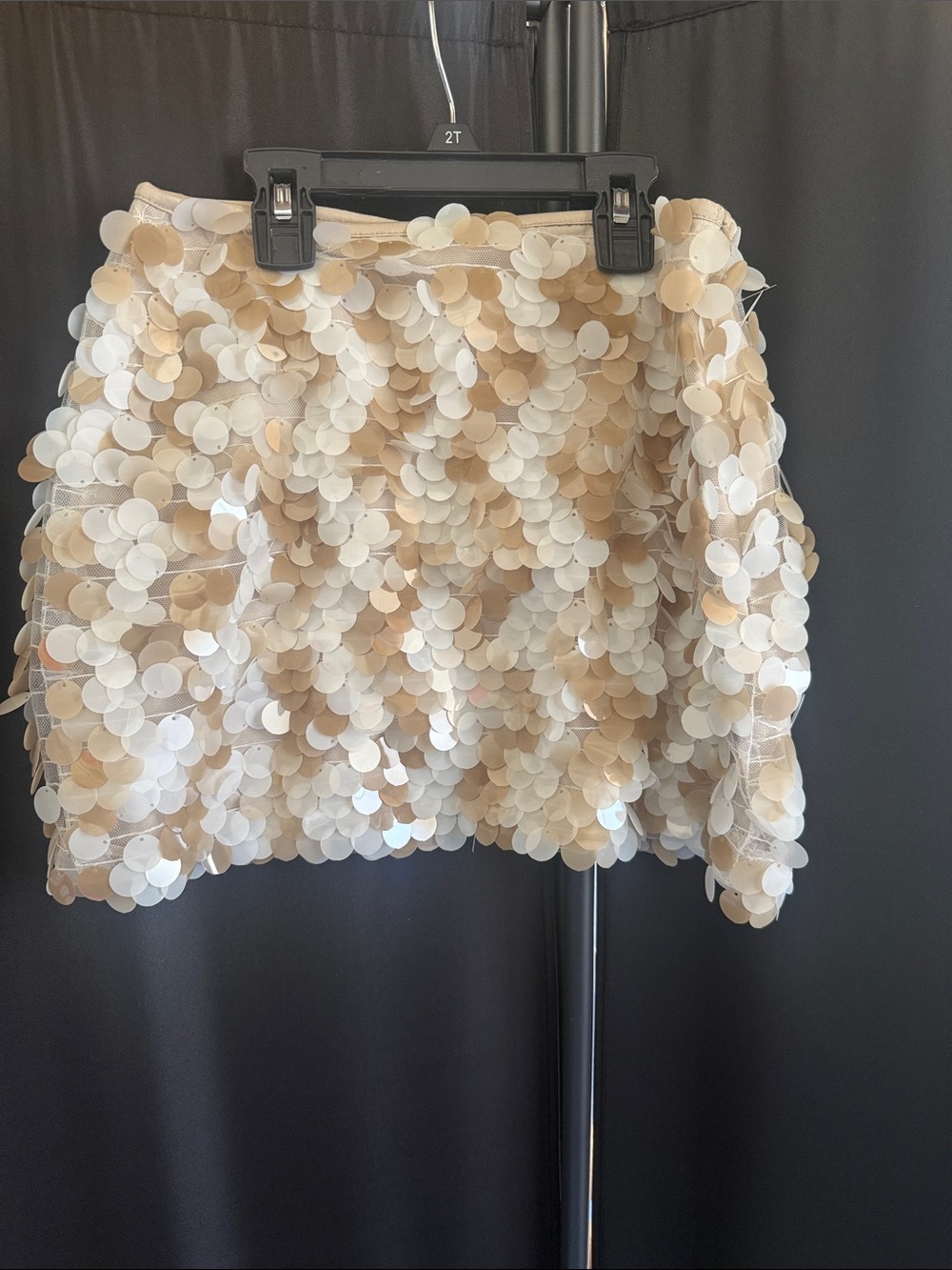 Sincerely Jules Beige & White Sequin Mini Skirt